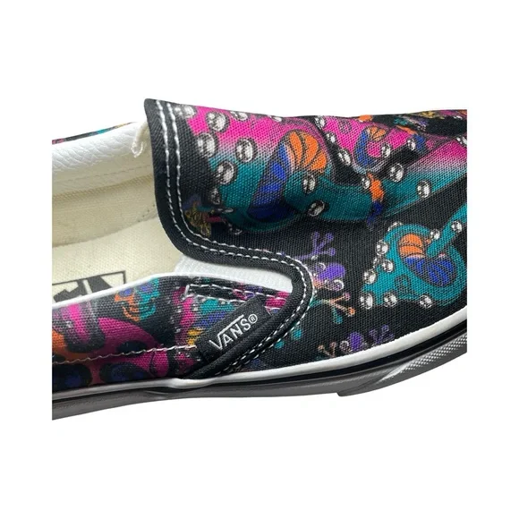 Vans Classic Slip On Trippy Skulls Drip Black Size 6 Women's Punk Goth Grunge - Picture 8 of 8